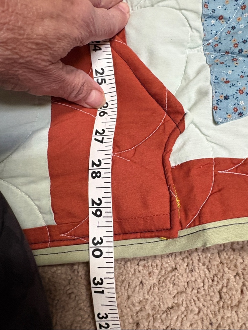Patchwork Quilted Jacket in Rust, Cream & Light Blue,Size 1x - Picture 10 of 11